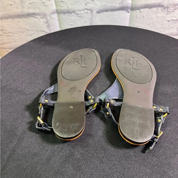 Lauren Ralph Lauren Womens Patsi T-Strap Thong Flat Sandals Size 8B Black Logo - Picture 6 of 8